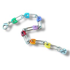 Y2k Vintage Charm It Safety Pin Chain Bracelet 6.5″ Colorful Rhinestone Kidcore