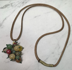 Vintage Jade Grape Necklace Cluster Beads gem stone mix On Long cord Multi Color