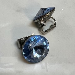 Vtg Weiss sky Blue Rivoli Rhinestone Silver-tone Earrings Clip On Round Bling!