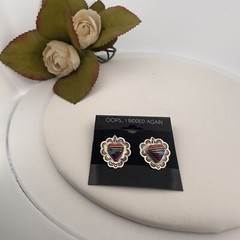 VINTAGE NAVAJO ~ SIGNED ~ OLD PAWN ~ STERLING SILVER INLAY POST EARRINGS 3 GRAMS