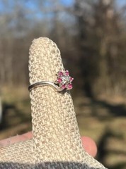 VTG 14k White Gold Ring Flower Pink Tourmaline Cluster Diamond Size 5.75 Estate