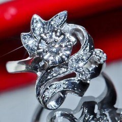 14k white gold ring 0.12ct natural diamond size 4.75 flower vintage 3.35gr N3444