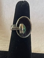 Vintage Awesome! Sterling Silver MCM Modernist Onyx Malachite Ring Size 6 (8gr)