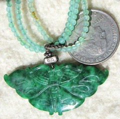 Fine Hand Carved Vintage Chinese Spinach Jade Butterfly Pendant Necklace 17.65gm
