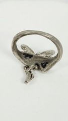 Vintage Silver Tone Pixie Fairy Statement Ring Winged Angel Costume Jewelry