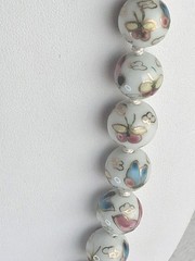 Vtg Cloisonne enamel Knotted butterfly design Gold Beads Wedding Necklace 24 in