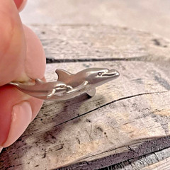 Vintage 925 Sterling Silver 3D Momma Baby Dolphin Pendant, 1.5″