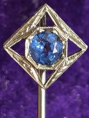 18K & 14K White Gold Antique Art Deco Sapphire Stick Pin