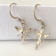 Vintage 925 Sterling Silver Fairy Angel Dangle Earrings