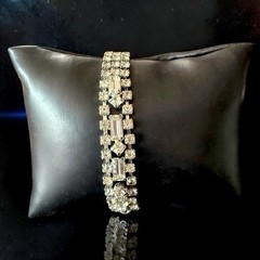 Rhinestone Bracelet Clear Crystal Tennis Baguette Rhodium Plated 1950s 6.5 Inch