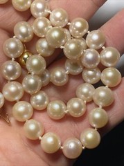Necklace 10mm Cultured Pearl pinkish lavender KNOTTED silk 9mm 14k ball clasp