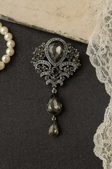 Vintage Style Smoky Gray Crystal Brooch Pin Victoria Gothic Statement Pendant