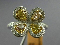 ESTATE WIDE 1.52CT MULTI COLOR DIAMOND 14KT 2 TONE GOLD CLOVER FLOWER LOVE RING