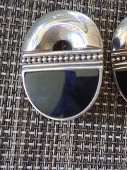 STUDIO DESIGNER ARTISAN ONYX SLAB STERLING SILVER EARRINGS Clip On RETRO 1990s