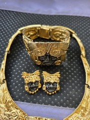 Salvador Teran for Marbel Mexico Necklace Set Aztec Maya 22k Plated Pre Owned #7