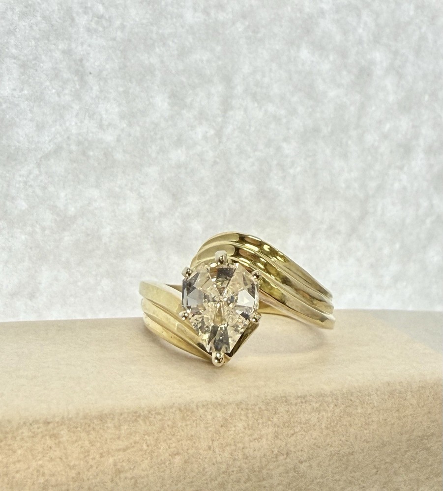 Rare Cross Cut Diamond Ring 1.00ct 14k Yellow Gold J SI2 6x5mm Size 7