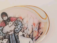 Lot of Two P Buckley Moss Anna Perenna Signed Numbered Oval Pins 1989 & 1990