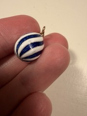 Russian 14k Gold & Silver Blue & White Enamel Cloisonne’ Egg Charm Pendant