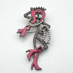 Glamorous Dancer Rhinestone Crown Faux Pearls Pink Enamel Brooch Pin