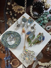 Antique Vtg to Now Rhinestone Costume Jewelry Lot 96+ Pcs Vendome Germany Silver