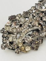 Vintage Pat Pend Rhinestone Brooch & Heart Pin Lot Smoky Gray Clear Crystal