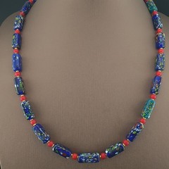 Vintage Venetian Midnight Mosaic Trade Glass Bead Necklace 24in 6.2–20.1mm