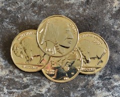 Vintage 1970’s Buffalo Nickel & Mercury Dime Pin Brooch Wartime Coins Gold Tone