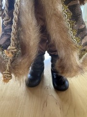 Old World Vintage Santa-Tapestry Gold Faux Fur-Stand Alone-18” Tall-Regal