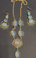 Silver Opalite Filigree Necklace & Earrings Set