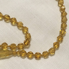 Vintage Art Deco Amber Glass Bead Necklace Faceted Beads Drop Pendant 26″L