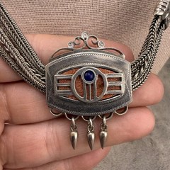 Antique Victorian Enamel Shield Pendant Double Albert Watch Chain Neck1ace 19”