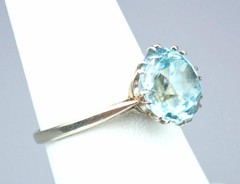 Antique Art Deco 18K Gold 5.4ct Old Cut Blue Zircon Solitaire Engagement Ring 6