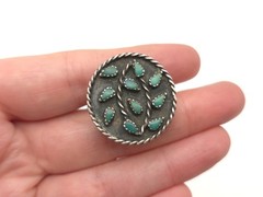 Vintage Zuni Old Pawn Sterling Turquoise Needlepoint Leaf Motif size 6 Ring
