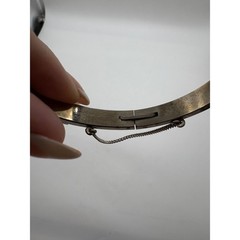 Vintage West Germany Silver Tone Hinged Bangle Bracelet with Safety Chain 17.1cm