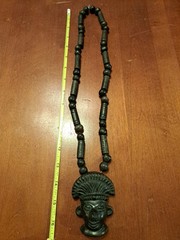 One Of A Kind Vintage Black Jade Stone Hand Carved Necklace And Pendant