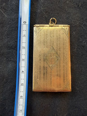 Antique Art Deco Gold Filled Triple Photo Locket Pendant Engraved Keepsake