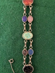Vintage Scarab Bracelet Double Link w/ Safety Chain Clasp & Gold Tone Brooch Pin