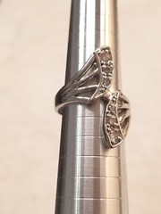 Silver Tone Ring Crossover Wrap Flared Bars 6 Crystals 1 Inch Size 6.75