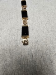 Vintage 14K Yellow Gold Black Onyx Chinese Fortune Good Luck Bracelet