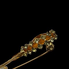 Demi Parure Caged Drop Clip Earrings & Flower Brooch Pin Topaz & Citrine Glass