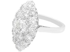 Antique 1.78 Ct Diamond and Platinum Marquise Cluster Ring Circa 1920