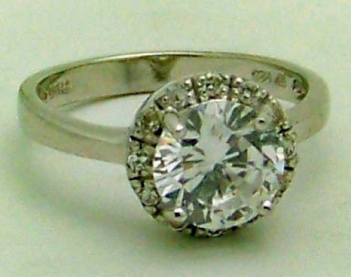 STUNNING ESTATE CHAPAL-ZENRAY WHITE STONE STERLING SILVER ENGAGEMENT RING, 8.75