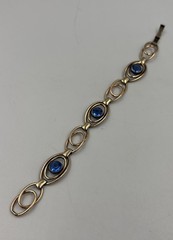 Vintage 1/20 12k On Sterling Blue Glass Stone Infinity Eye Link Bracelet 6-3/4”