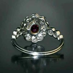 Vintage Art Deco Oval Ruby Lab Created Diamond 14K White Gold FN Engagement Ring