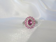 Vintage Sterling Silver Natural Irradiated Pink Tourmaline Halo Ring Size 7