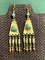 NEW ITEM*ARTISAN*EGYPT REVIVAL CZECH NEIGER GLASS PHARAOH CHANDELIER EARRINGS.g