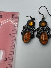 Vintage BOMA signed Baltic Amber Marcasite Sterling Earrings One Hook Beautiful