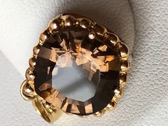 VINTAGE 14K YELLOW GOLD LARGE CUSHION CUT SMOKY QUARTZ PENDANT CHARM NECKLACE