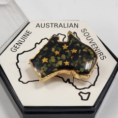 Vintage Australia Map Brooch Opal encased Inlay Goldtone Pin Souvenir Jewelry