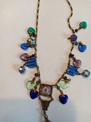 Vintage Glass Works Studio Necklace Heart Charms Brass Gold Tone 15 Charms